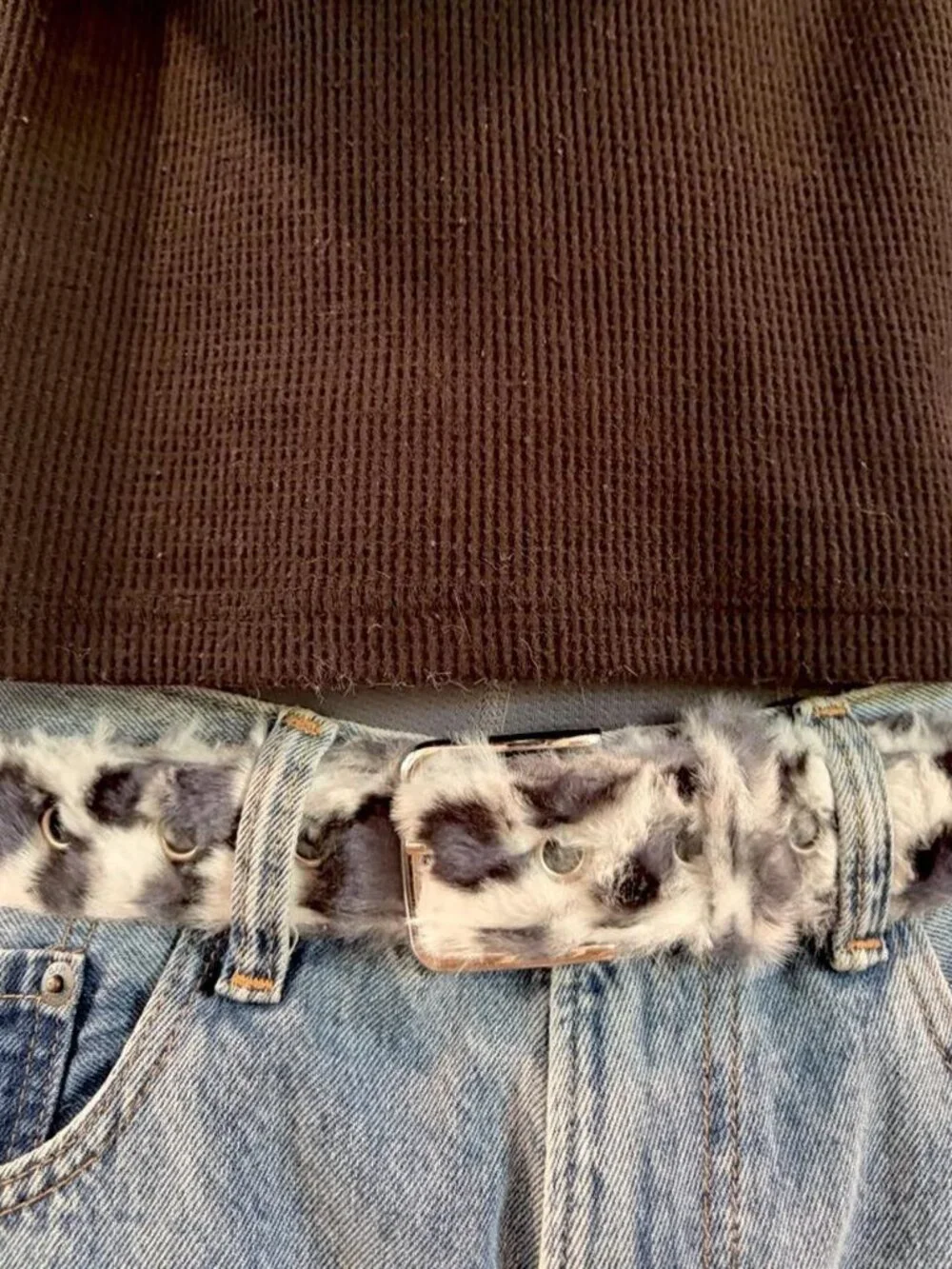 Leopard Print Belt with Single-Prong Buckle